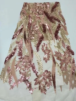 

New design 2019 African Organza Fabrics Embroidered Organza Lace In Switzerland With Full Pink Sequins Lace for Women Party