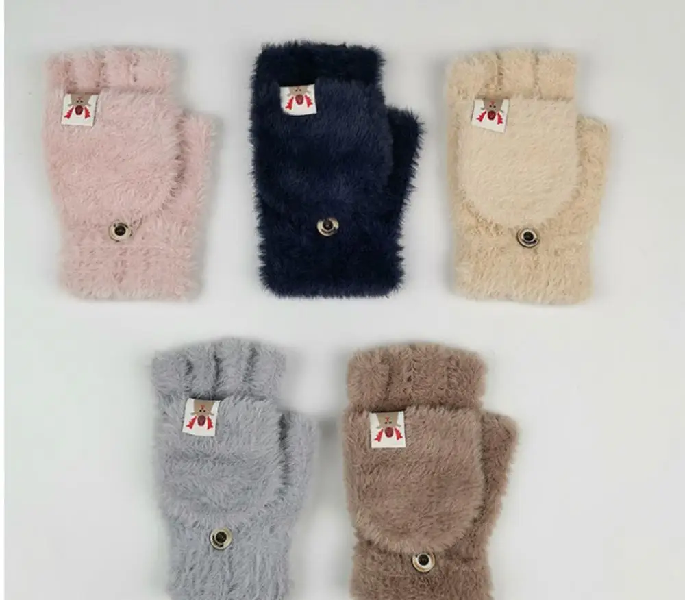 

2019 Deer Sign Half Finger Flip Dual Purpose Gloves Hand Warmer New Button Half Finger Exposed Gloves Cute Knitted Mittens