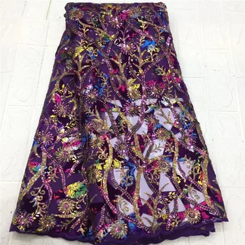 

Embroidered African Purple Sequins Lace Fabric, Nigerian Wedding Lace Fabrics, High Quality, French Lace Tulle, 2020