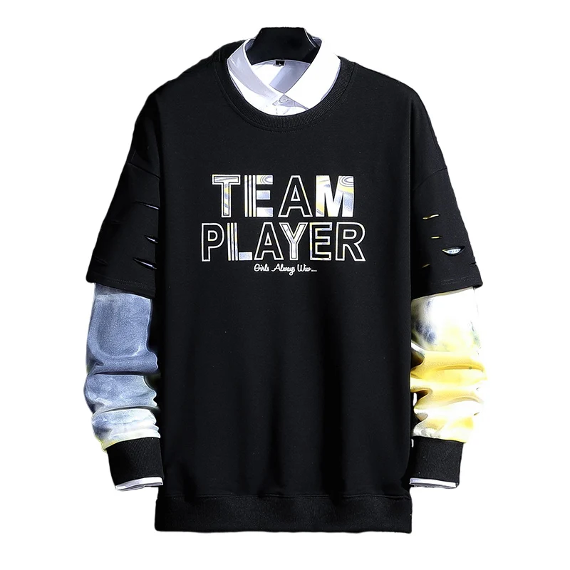 

Весна 2022, новинка, мужская повседневная толстовка с круглым воротником, модный тренд, многоцветные Универсальные мужские рубашки с фальш-вставкой, мужские свитшоты