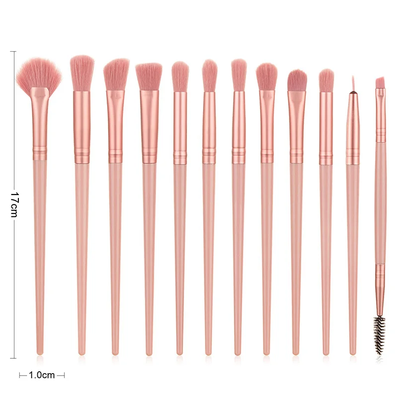 12 Stéck Schéint Rosa Eenhoorn Aenpinselen Set Holz Eyeliner Wenkbrauwen Aeschatten Make-up Pinselen Set Kosmetik Schéinheet Maquiagem Tools_voghion.com