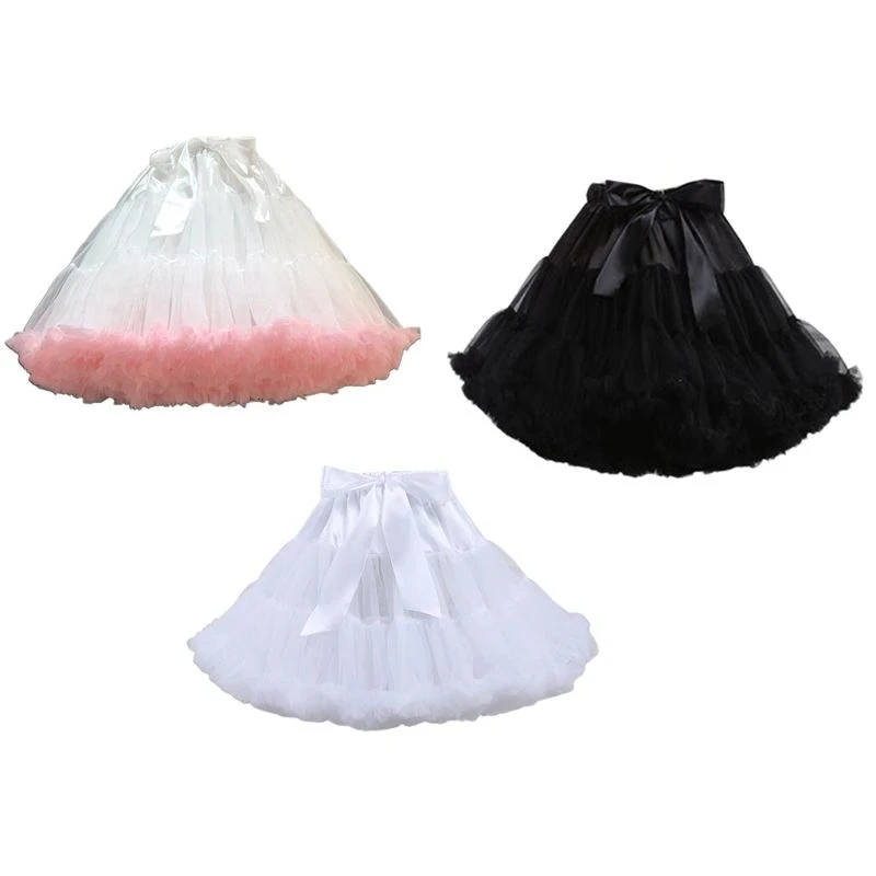 

Women Lolita Cosplay Petticoat A-Line Puffy Tutu Skirt Layered Tulle Ballet Dance Pettiskirts Big Bowknot Underskirt 2024
