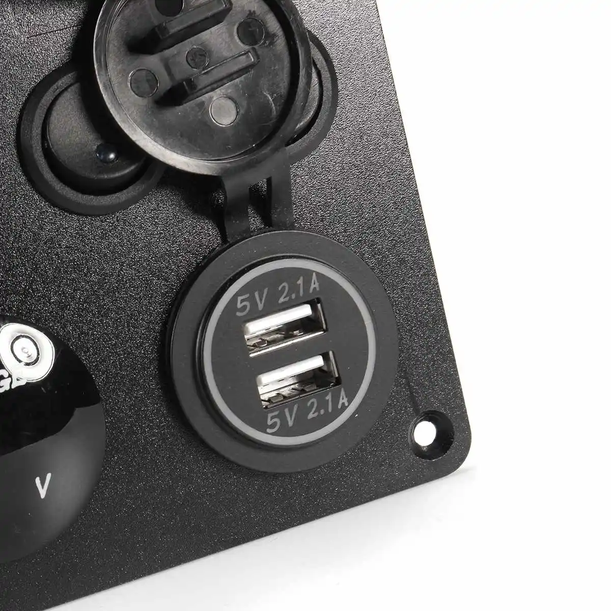5 Gang Car Marine Boat Universal LED Rocker Switch Panel Circuit Digital Voltmeter Dual USB Port 12V Outlet with DIY sticker