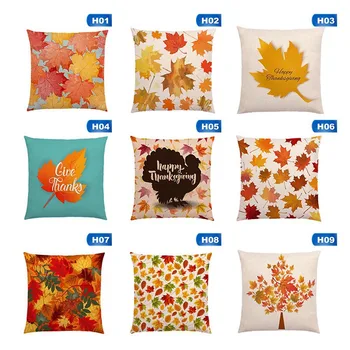 

45cmx45cm Thanksgiving Golden Maple Leaves Linen/cotton Throw Pillow Covers Couch Autumn Cushion Cover Home Decorative Pillows