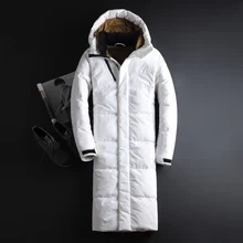 Мужская куртка-пуховик на белом утином пуху,, зимняя Толстая теплая длинная парка с капюшоном для мужчин-30 градусов, ветровка, водонепроницаемая длинная куртка, пальто для мужчин