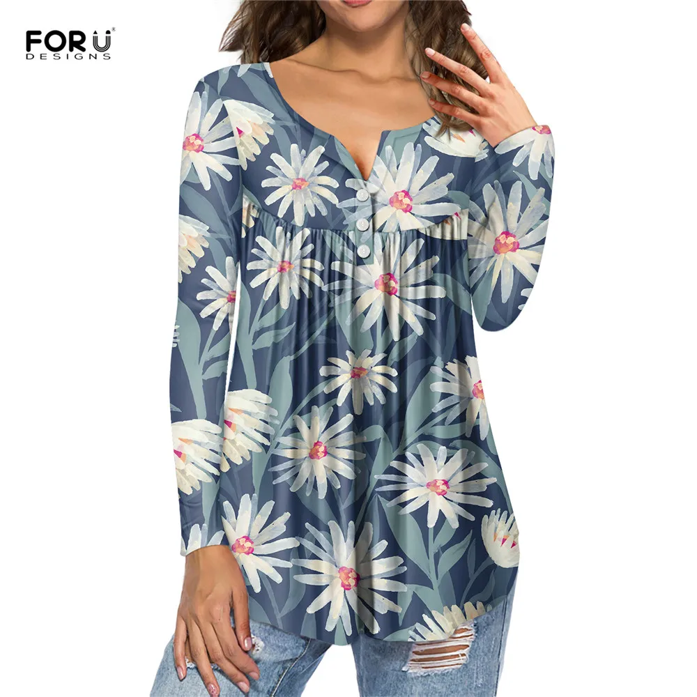 FORUDESIGNS Femme Осенние рубашки с длинными рукавами и цветочным узором женские