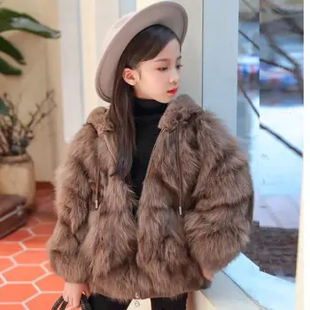 

Luxury Children Hooded Jackets Winter Real Natural Fox Fur Coat Warm Jackets For Girls Kids Genuine Fox Fur Overcoat Y3603