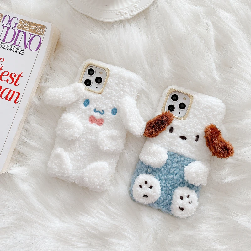 Cute Sanrio 3D Cinnamoroll Purin warm plush soft Phone Case for iphone 11pro max 7 7plus 8 8plus X XR XS back cover |