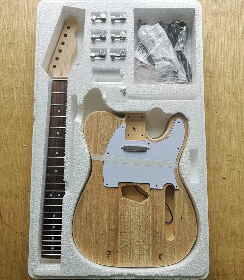 TL-SpaltedMaple-6 TL стиль электрогитара DIY Kit Spalted клен шпон бас дерево тело жесткий клен шеи палисандр гриф набор - Цвет: TL-SpaltedMaple-6