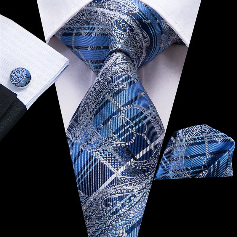 Для мужчин дизайнерские Галстуки Синий Галстук с узором "огурцы" галстук с рисунком «Шотландка» комплект карман Квадратные запонки