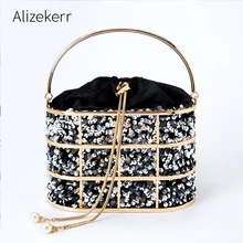Роскошная вечерняя сумка с блестками для женщин дизайнерская клетка корзина стразы вечерние клатч кошелек металлическая ручка жемчуг Высокое качество для женщин