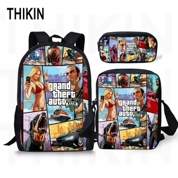 

THIKIN Grand Theft Auto Printing Backpack For Teenage Boys Girls Student Fashion School Bags GTA V Children Man Bags 3 PCS/SET
