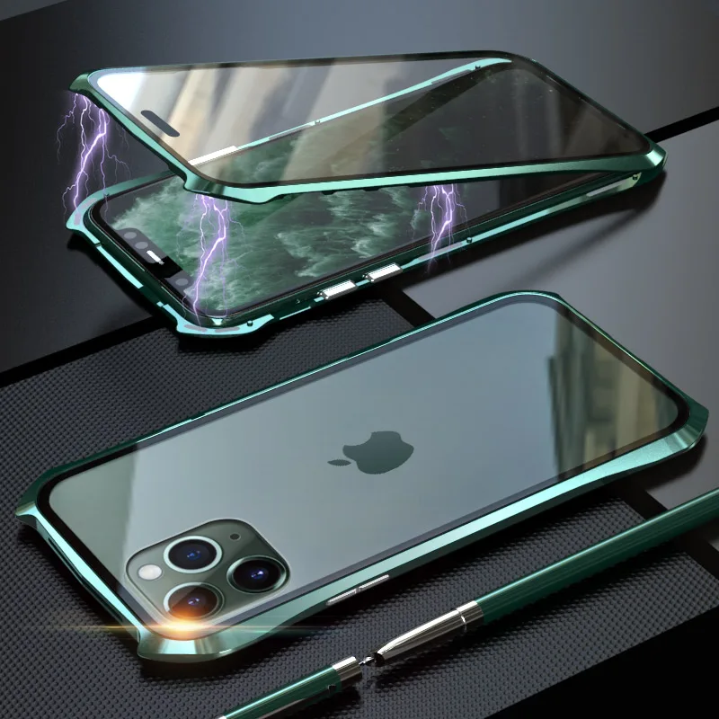 360 магнитный чехол для iphone 11Pro Max металлический бампер прозрачная двойная лента боковое стекло крышка СПС iphone 11 Pro роскошный противоударный Броня