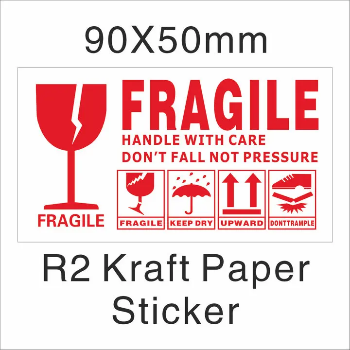 R2 Kraft 9x5 150 шт./партия, неустойчивая Предупреждение ющая Глянцевая этикетка, крафт-наклейка, 9x5 см, уход за хрупкой ручкой, сохраняет сухость, черный, красный цвета - Цвет: R2 Kraft 9x5