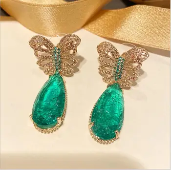 

Women's Earrings Butterfly Earrings Ice Cracked Green Large Water Drop Earrings Retro