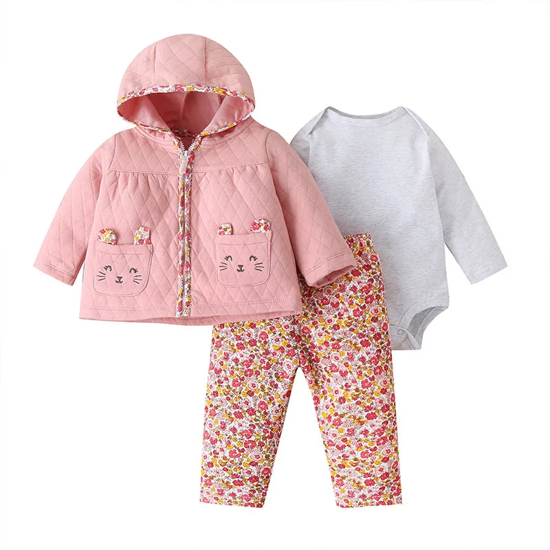 IYEAL Baby Clothes Set Cartoon Print Boy Girl Outfits Long Sleeve Hooded Sweatshirt+Romper+Pant Newborn Suits 3 pcs 6-24M Baby Clothing Set near me