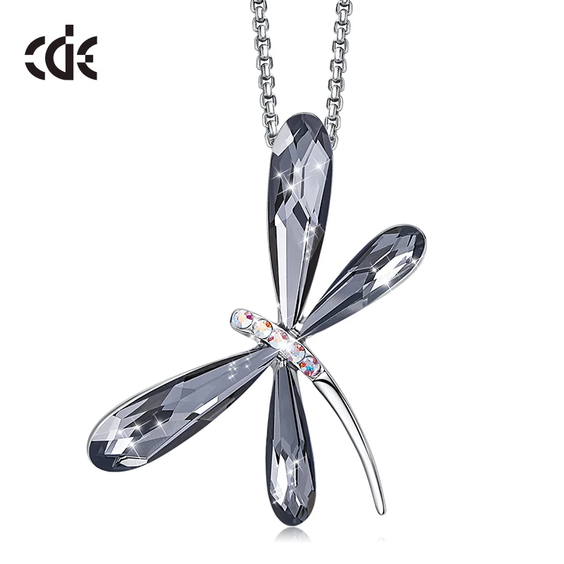 CDE Женское Ожерелье Подвеска стрекоза Lnsect украшенная кристаллами цепь Swarovski роскошное ожерелье ювелирное изделие подарок - Цвет камня: Transparent Black