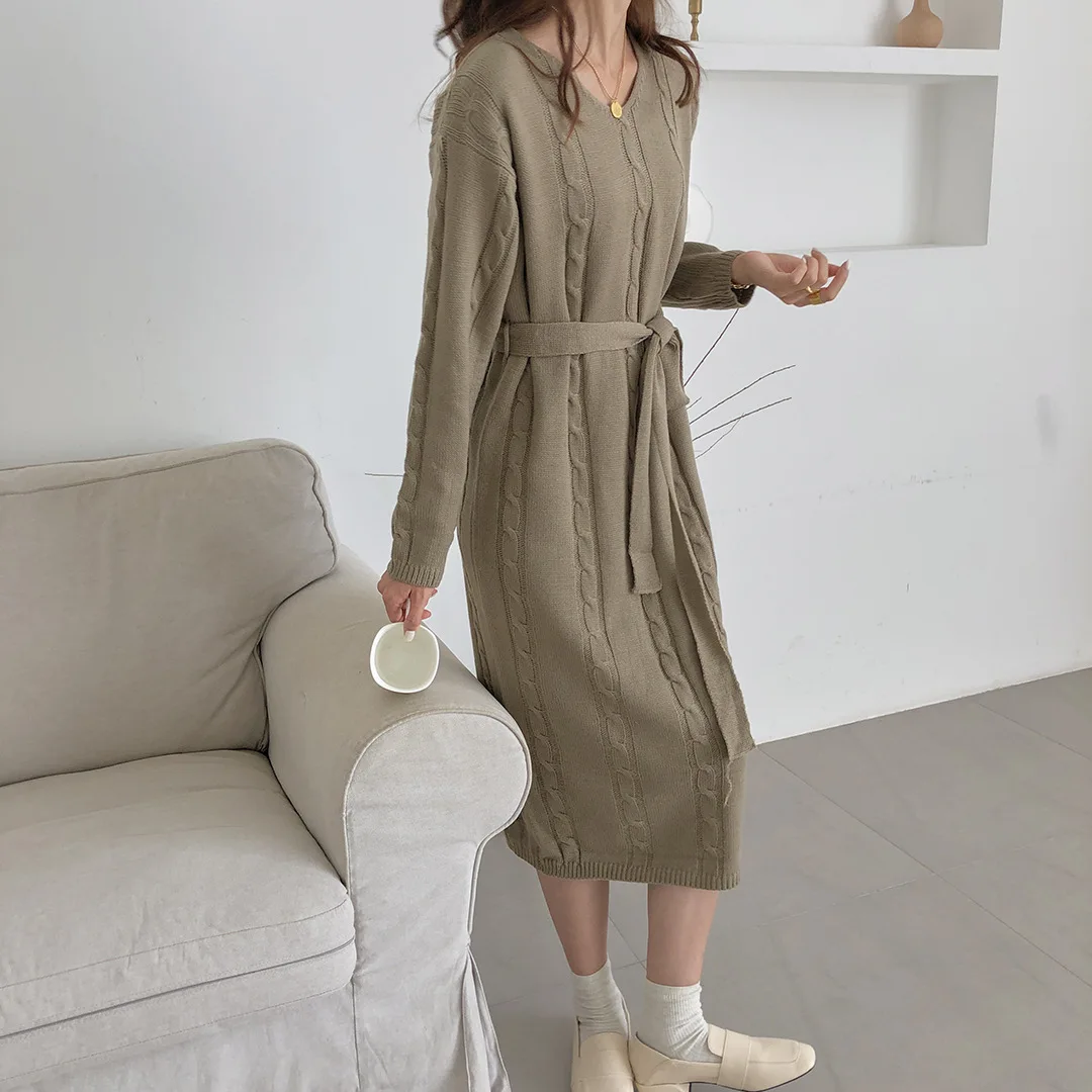 

2019 Winter Thick Long Sweater Women's South Korea Laziness-Style Base over-the-Knee Sweater Skirt Oversized Loose Version