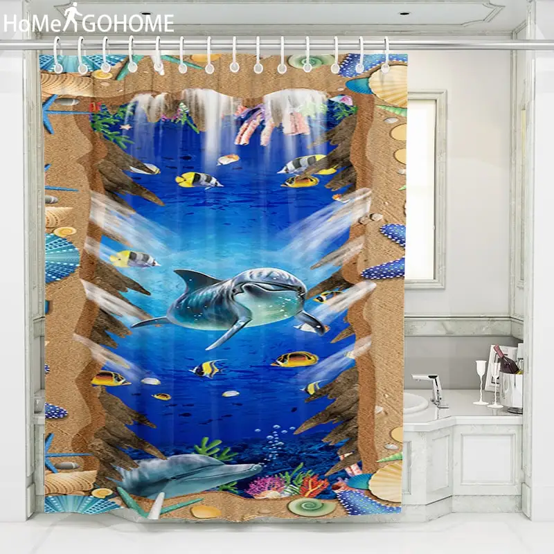 

Ocean Dolphin Deep Sea Polyester Shower Curtains Bathroom Curtain Waterproof Fabric 3d Children's Bath Curtain cortina de ducha