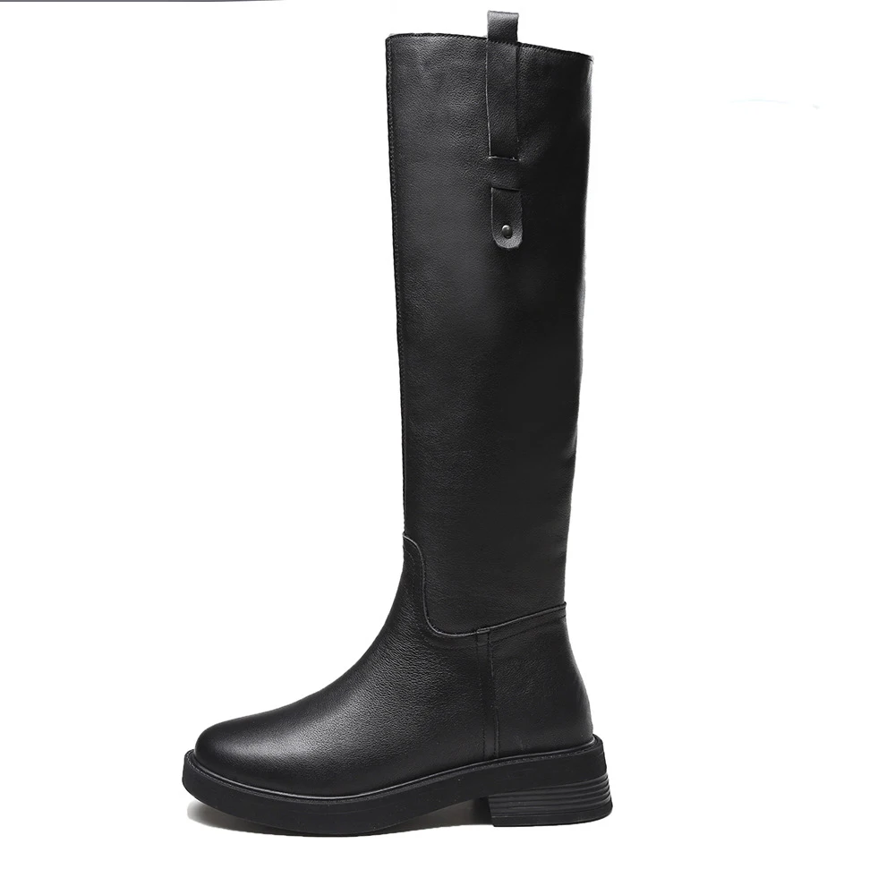 Botas largas mujer; черные сапоги до колена; зимняя обувь из натуральной кожи; модная женская обувь на квадратном каблуке и платформе; chaussures femme; TSDFC