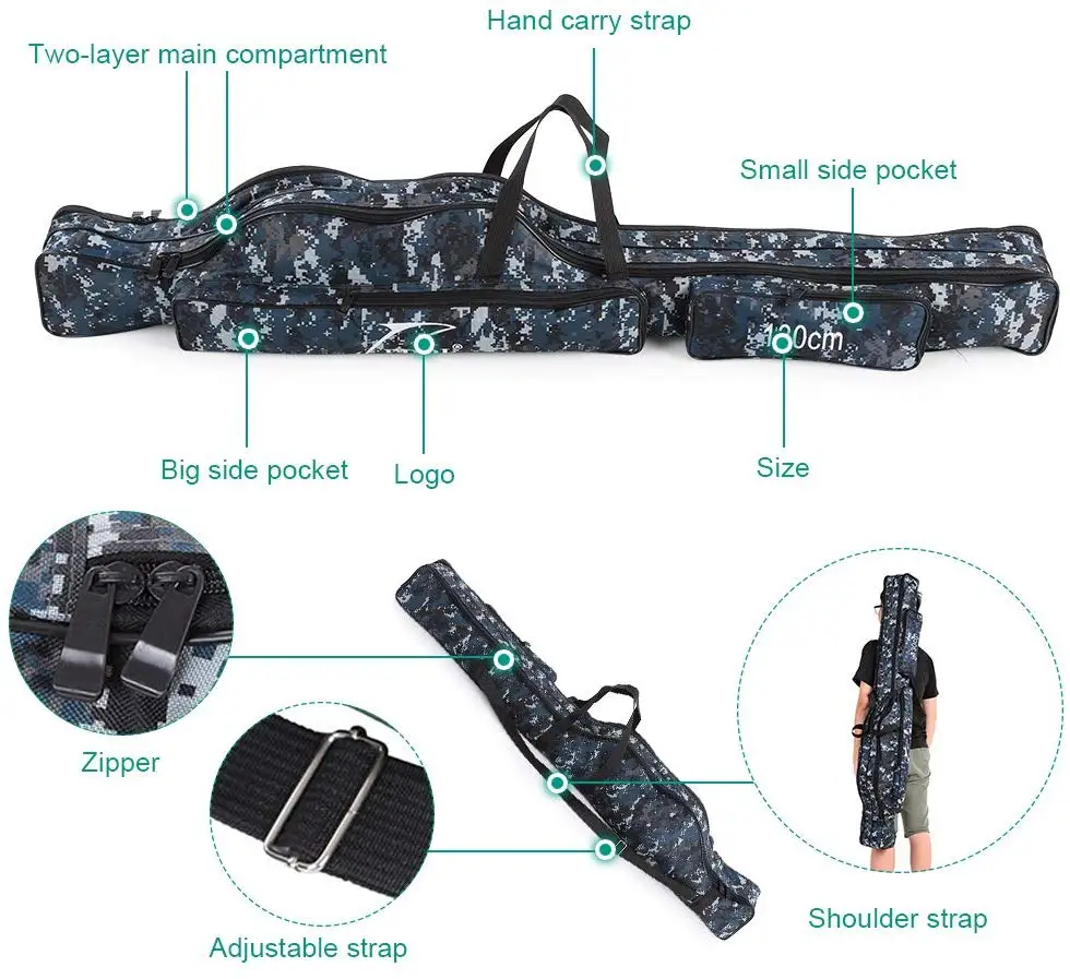 90/110/120/130/150cm Fishing Bag Oxford Cloth Folding Fishing Rod Reel Bag Fishing Tackle Storage Bags Travel Carry