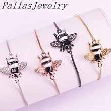 10 шт. модные милые эмаль CZ микро Pave Bee браслеты скользящая цепь кубический цирконий ювелирные изделия браслеты для женщин девочек