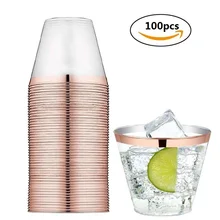 9 унций, 250 мл, 100 шт, розовое золото, пластиковые стаканчики, прозрачные одноразовые стаканчики, серебряные пластиковые стаканчики, свадебные, рождественские, вечерние, Необычные Коктейльные стаканы