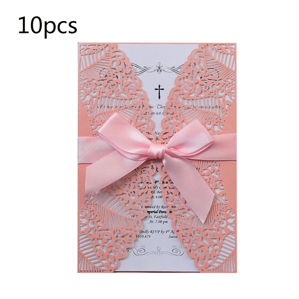 7 10pcs Gold Blue Silver Glitter Paper Laser Cut Wedding Invitation Card With Ribbon Personalized Wedding Decor Party Supplies - Цвет: 7
