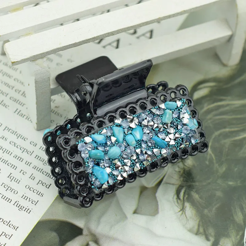 Бирюзовый Черный камень заколки для волос для женщин аксессуары для девочек Стразы заколки для волос пластиковые заколки модный головной убор подарки - Цвет: Бирюзовый