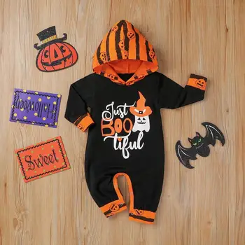 

PatPat 2020 New Spring and Autumn Baby Halloween Pumpkin Hooded Jumpsuits for 0-1 Years Baby Boy Festival Clothes
