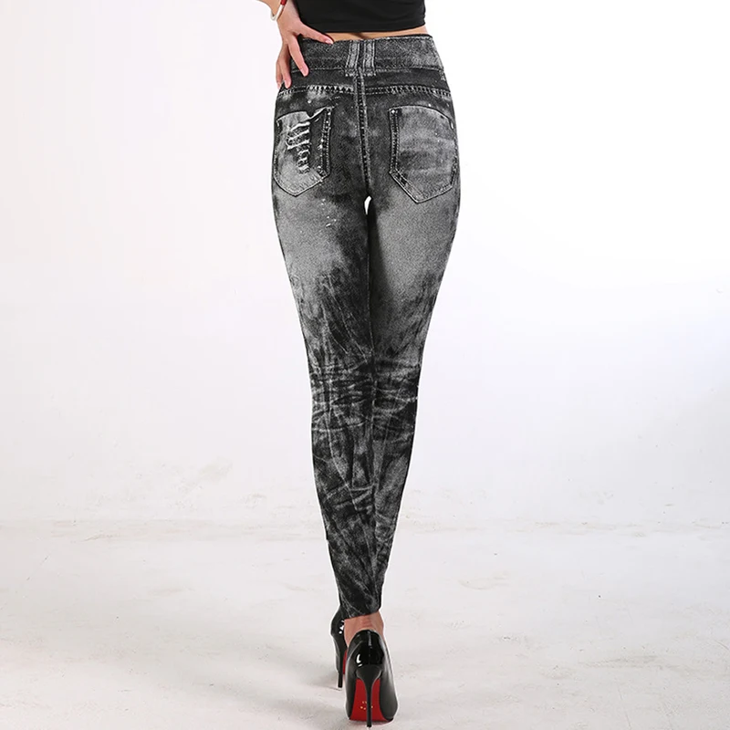 brown leggings Sexy Faux Jeans Leggings Women Stretch Printed Short Leggins Plus Size Calf-Length Pants Summer Breeches High Waist Jeggings maternity leggings