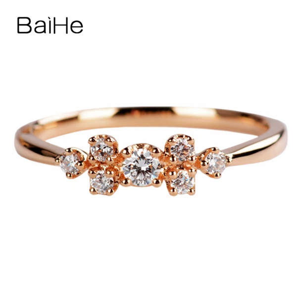 Rose Gold BAIHE Solid 14K желтое золото 0.16CT Сертифицированный H/SI круглый натуральные Алмазы обручальные женские модные ювелирные изделия кольцо - Цвет камня: Rose Gold