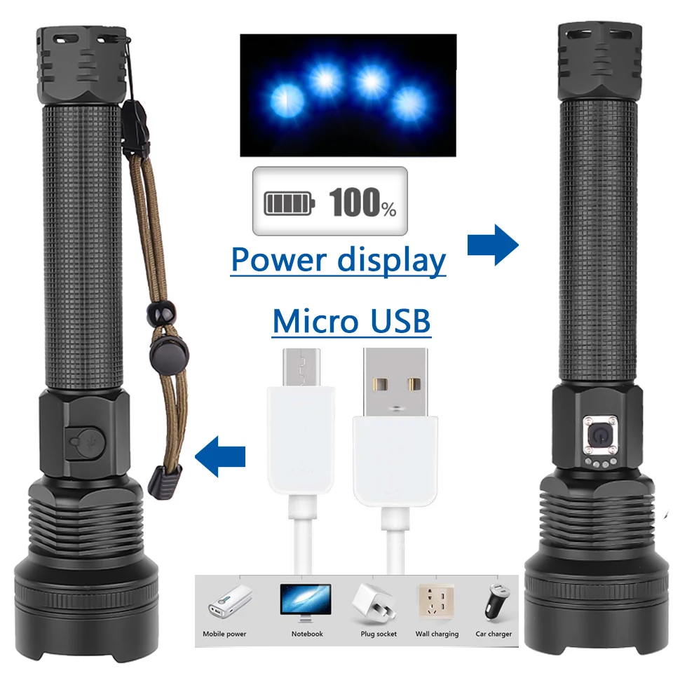 Xhp70.2 самый мощный светодиодный фонарик usb фонарь с зумом 18650 или 26650 фонарь с аккумулятором Z90+ 1907