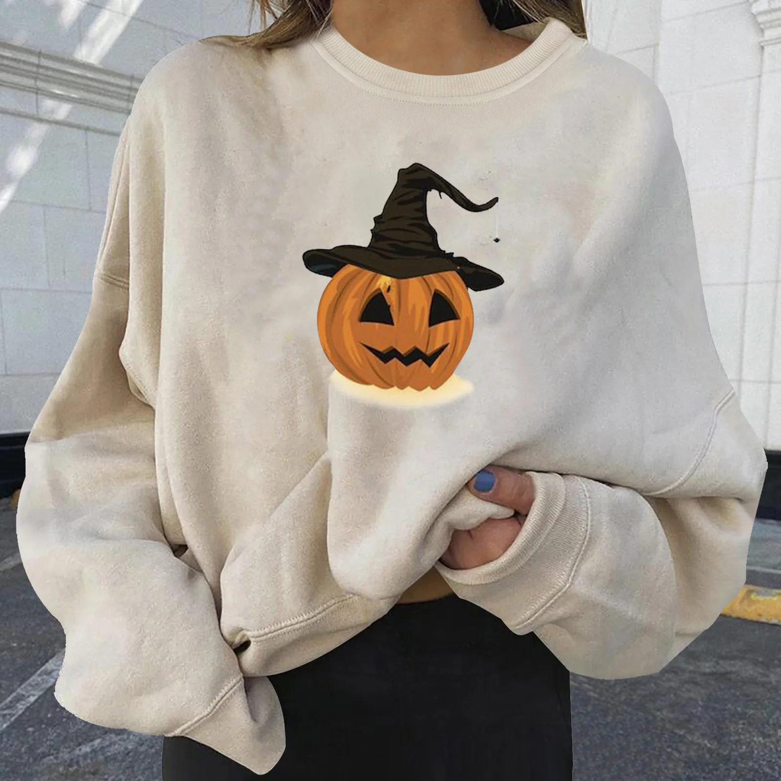 Halloween Pumpkin Fashion Women's Clothing Casual Long Sleeve Printed Top Ladies Sweatshirts Oversized Hoodie Sweatshirt moletom 2