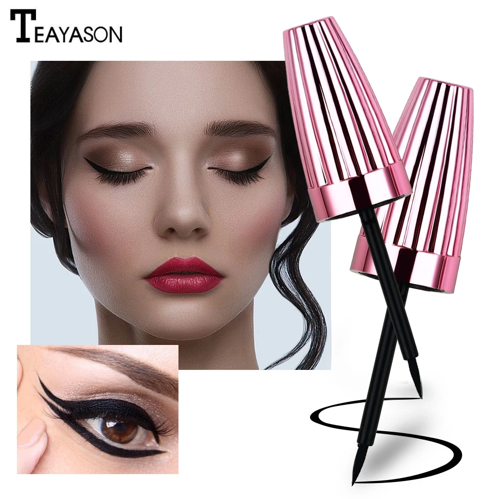 Teayason, Черная Подводка для глаз, карандаш, твердая головка, розовая бутылка, водостойкая, долговечная, супертонкая жидкая подводка для глаз, AM164