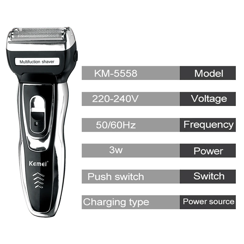 Kemei 3in1 충전식 포일 전기 면도기 수염 트리머 남성용 전기 면도기 면도기 얼굴 트리머 코 트리머
