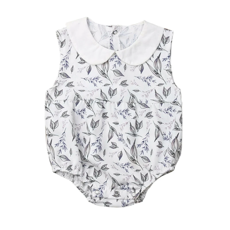 Шифоновый комбинезон для новорожденных девочек; одежда; новая одежда для маленьких девочек; комбинезон с воротником-куклой и цветочным принтом; Новинка