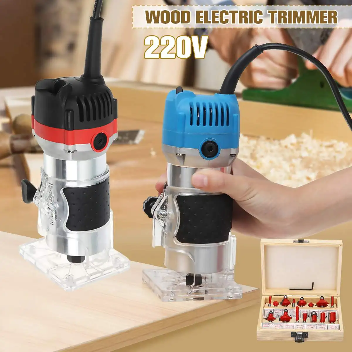 

220V Electric Trimmer 800W 30000rpm Wood Milling Engraving Slotting Trimming Machine Hand Carving Machine Wood Router