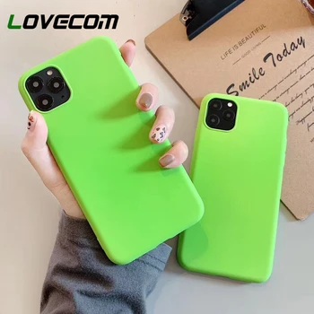 

Solid Color Fluorescent Green Phone Case For iPhone 11 Pro Max XR X XS Max 7 8 6S Plus Case Full Body Soft TPU Matte Phone Cover