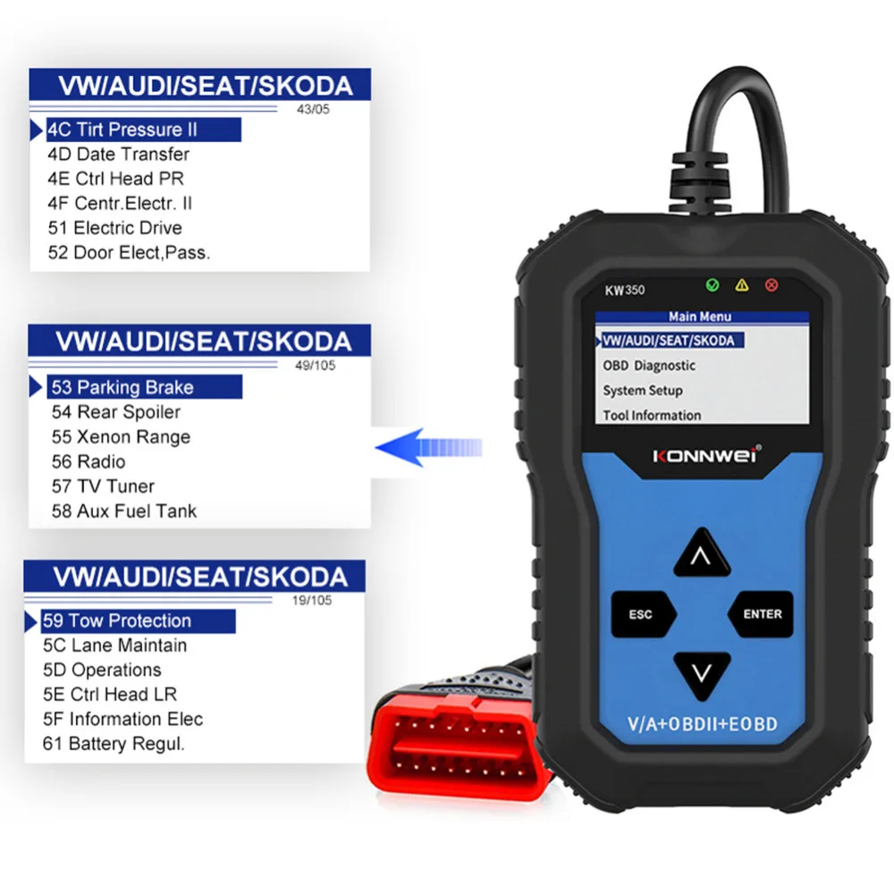 OBD2 сканер KONNWEI KW350 считыватель кодов для VAG VW Audi ABS подушка безопасности сброс