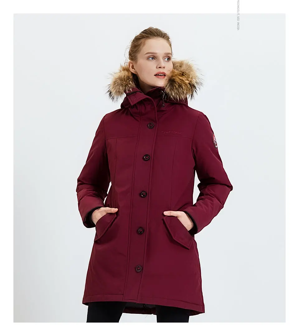 Tiger Force, женская зимняя куртка, утолщенная, теплая, парка с капюшоном из натурального меха, водонепроницаемая, ветрозащитная, для улицы, зимняя куртка, стеганое пальто