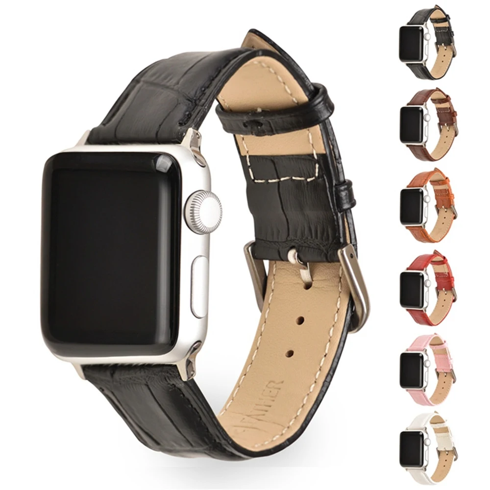 Ремешок из натуральной телячьей кожи для Apple Watch 42 мм 38 44 40 коричневый розовый