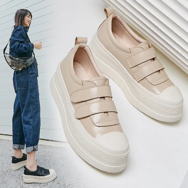 

England 2019 Spring And Autumn New Style Genuine Leather Thick Bottomed Platform Shoes Women's Versatile College Style Elevator