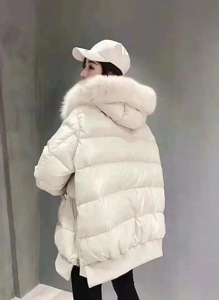Winter down Jacket Women's Mid-length New Style Korean-style Fashion Coat Warm Thick Large Fur Collar WOMEN'S Coat Fashion