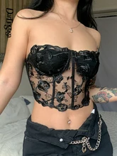 

Darlingaga Chic Black Jacquard Strapless Tube Mesh Corset Top Female Fashion Transparent Summer Sexy Crop Tops Club Party Ladies