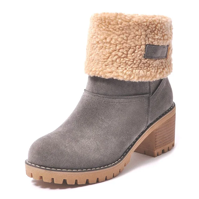gray boots Зимние ботильоны; женские зимние ботинки на квадратном каблуке; женская плюшевая теплая обувь из флока на платформе; женская обувь без шнуровки; Zapatos De Mujer - Цвет: gray boots