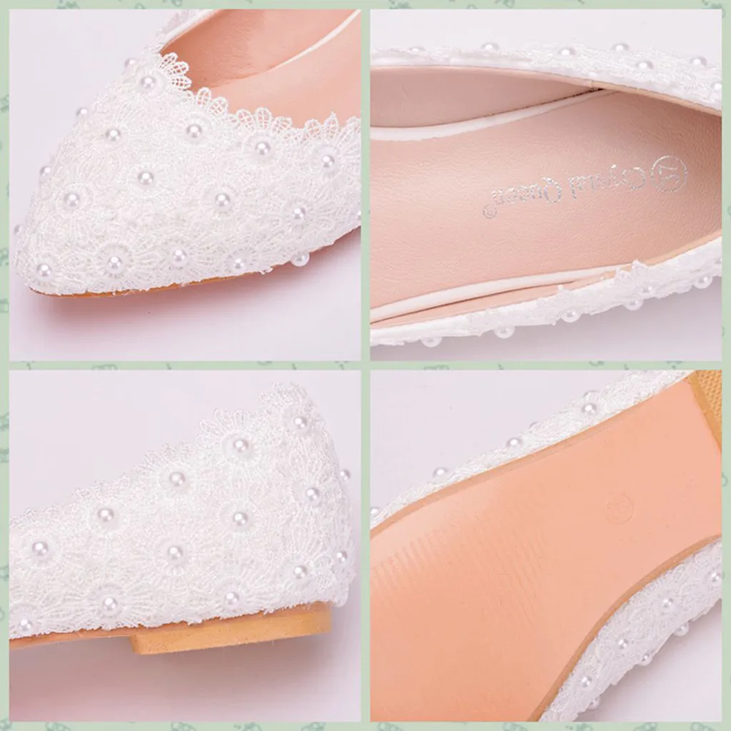 Тонкие туфли на плоской подошве с кружевом и жемчугом; chaussures femme; женские свадебные туфли; Zapatos De Mujer; модельные женские туфли