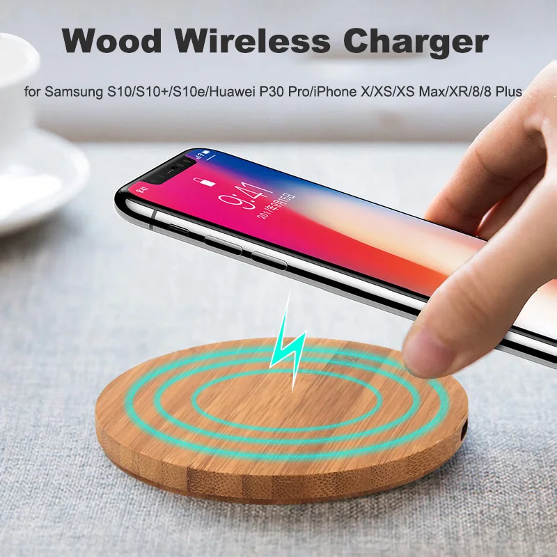 Деревянное бамбуковое Qi Беспроводное зарядное устройство для iPhone 11 Pro X Xs Max 8 samsung Galaxy Note 10 9 S10 Plus Настольный 10 Вт коврик для быстрой зарядки
