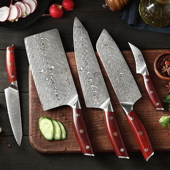 

YARENH 5 PCS Kitchen Knife Set Ultra Sharp 67 Layers Japanese Damascus Steel Professional Chef Utility Knife Set Rosewood Handle