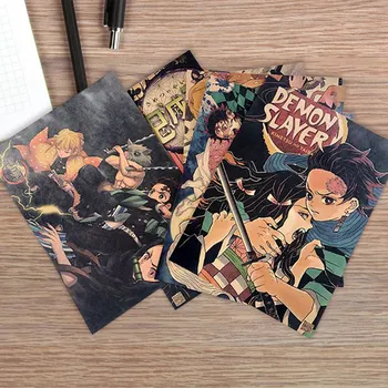 

8PCS Vintage Posters Demon Slayer Kimetsu no Yaiba Anime Poster Wall Art Retro Poster Painting Decoration Home Decor